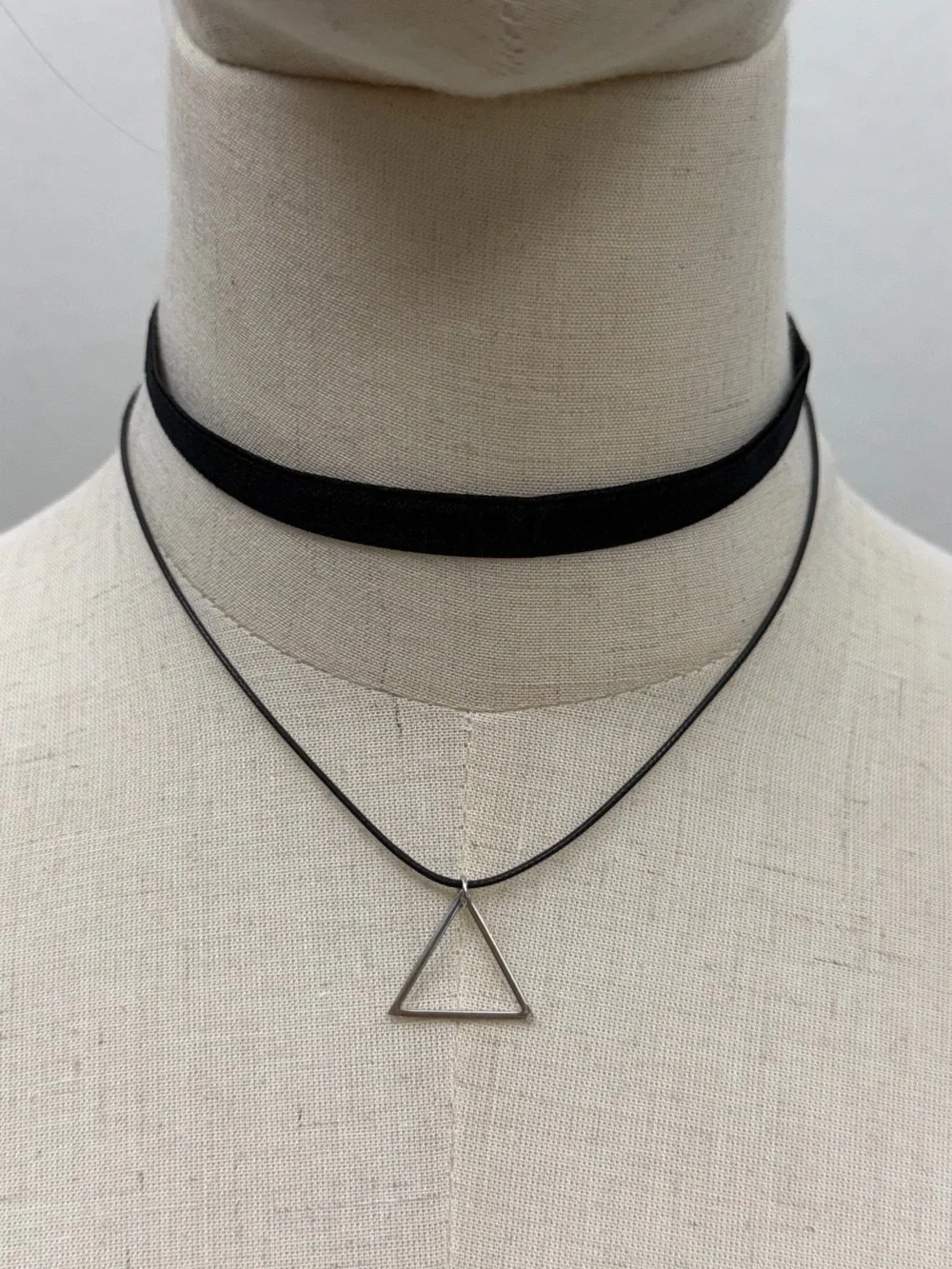 Black Triangle Pendant Layered Choker Necklace Gothic Y2K Minimalist